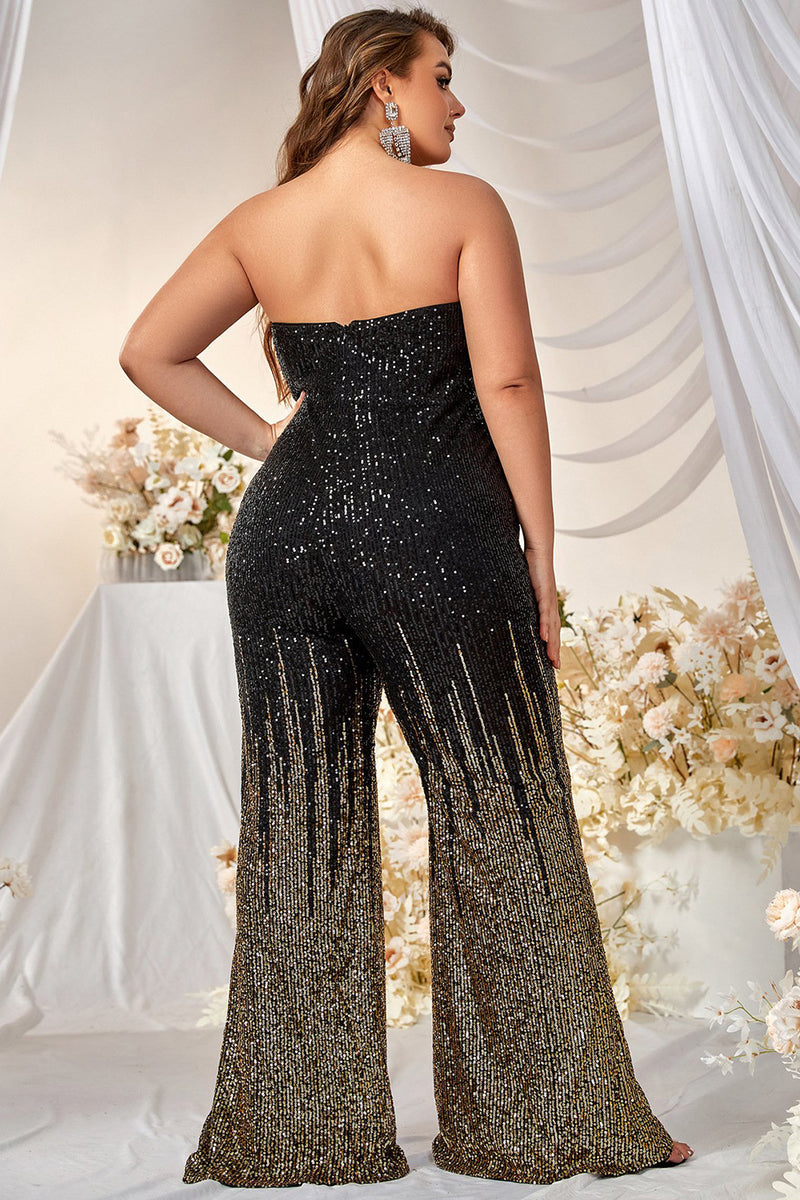 Load image into Gallery viewer, Plus Size Sparkly Black Formal Jumpsuit