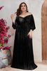 Load image into Gallery viewer, Sequins Plus Size Off The Shoulder Black Formal Dress with Sleeves