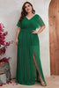 Load image into Gallery viewer, Sparkly V-Neck Green Plus Size Formal Dress with Slit