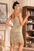 Load image into Gallery viewer, Golden Spaghetti Straps Fringed Roaring 20s Great Gatsby Dress