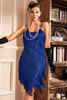 Load image into Gallery viewer, Royal Blue Spaghetti Straps Fringed Roaring 20s Great Gatsby Dress