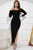 Load image into Gallery viewer, Black Sparkly Square Neck Long Party Dress With Slit