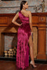 Load image into Gallery viewer, Burgundy One Shoulder Sparkly Long Party Dress With Slit