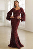 Load image into Gallery viewer, Burgundy Sparkly Sequin Mermaid Long Holiday Dress