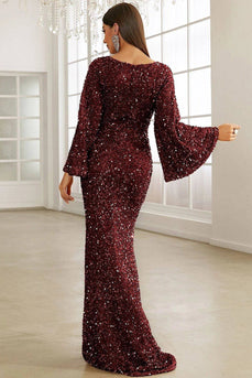 Burgundy Sparkly Sequin Mermaid Long Holiday Dress