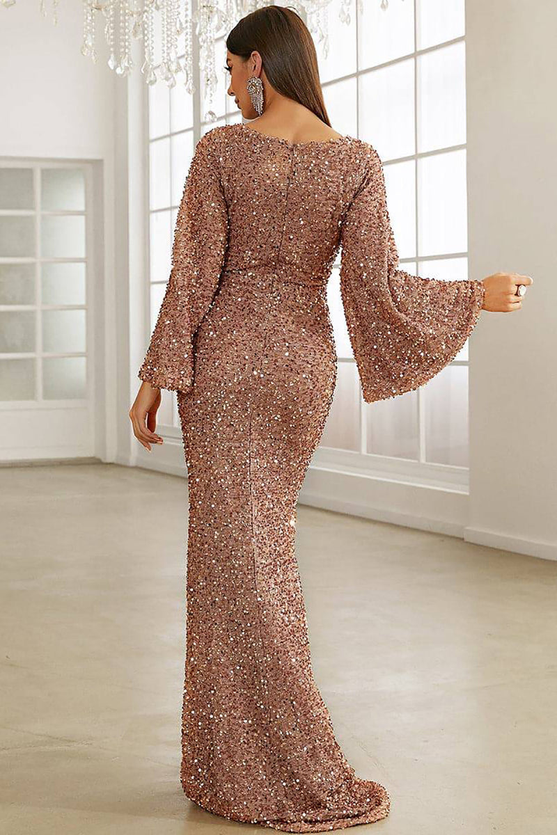 Load image into Gallery viewer, Burgundy Sparkly Sequin Mermaid Long Holiday Dress