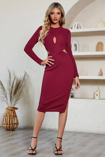 Apricot Cutout Bodycon Party Dress With Slit