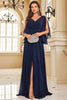 Load image into Gallery viewer, Navy Bat Sleeves Chiffon Formal Dress with Slit