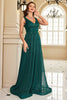 Load image into Gallery viewer, Sequins A Line V-neck Dark Green Formal Dress