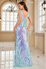 Load image into Gallery viewer, Glitter Blue Sheath Formal Dress with Slit