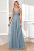 Load image into Gallery viewer, Grey Blue A Line Tulle Fromal Dress with Sequins