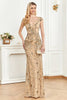 Load image into Gallery viewer, Beading Golden Sheath Formal Dress with V-neck