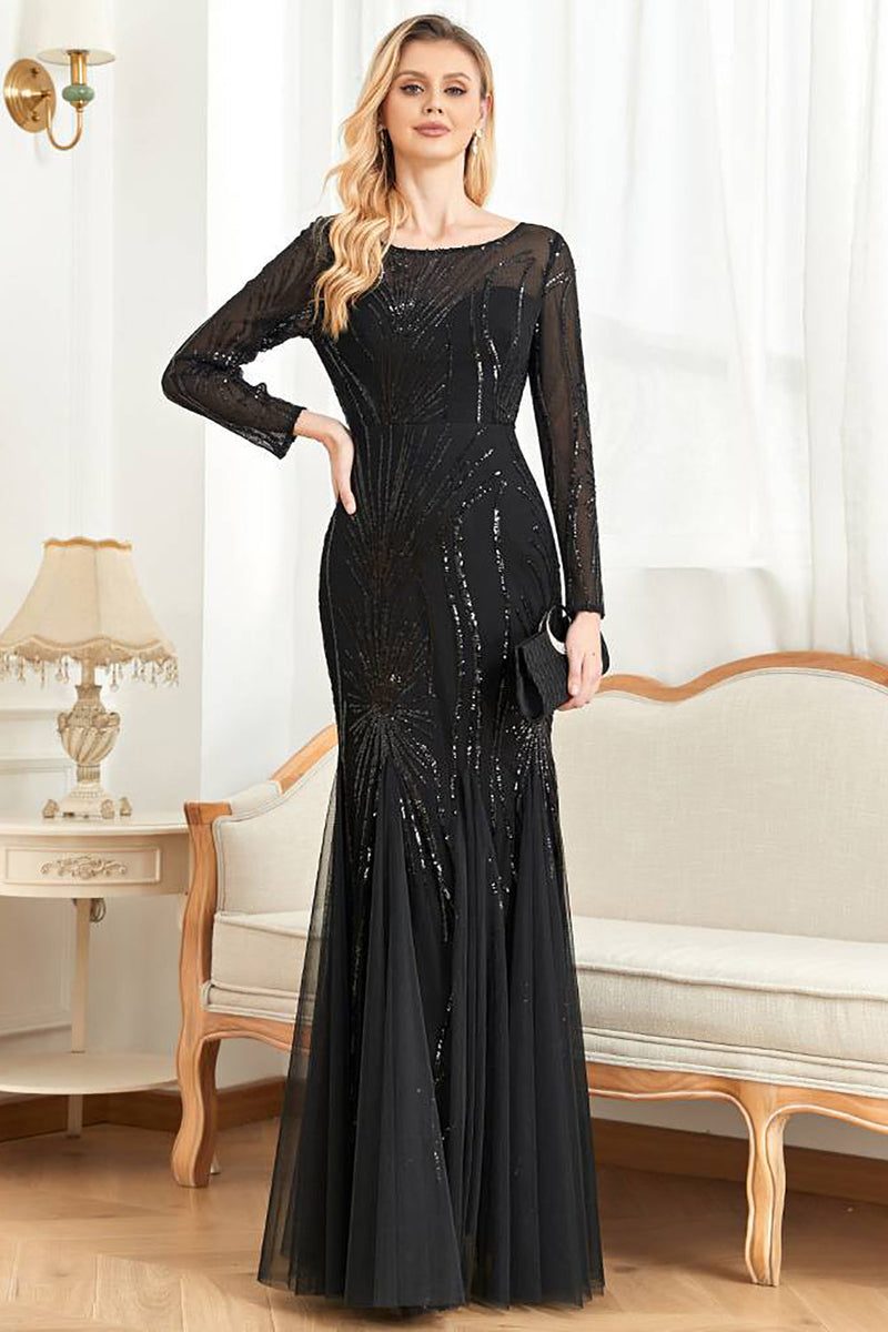 Load image into Gallery viewer, Long Sleeves Mermaid Sequins Formal Dress