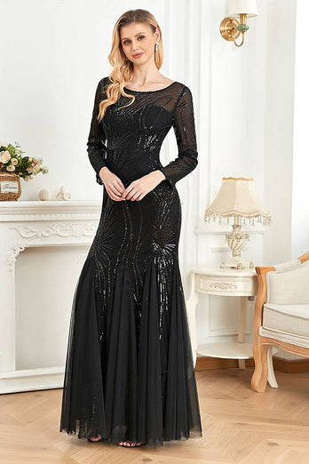 Long Sleeves Mermaid Sequins Formal Dress