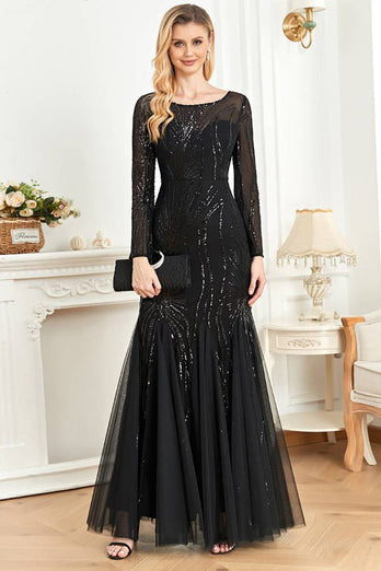 Long Sleeves Mermaid Sequins Formal Dress