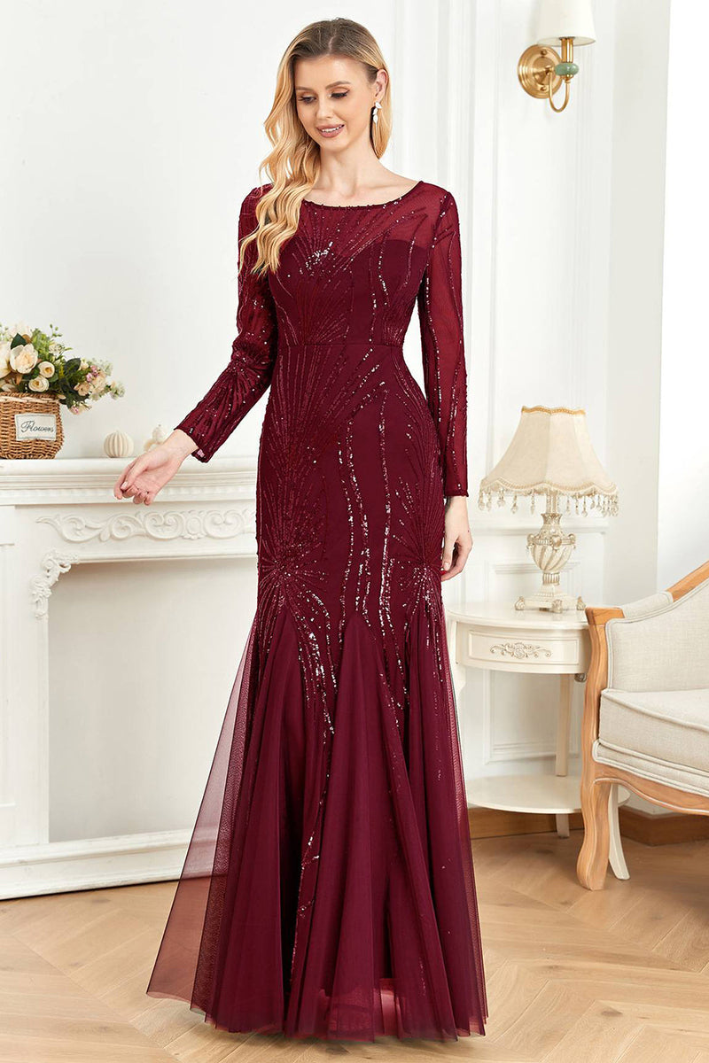 Load image into Gallery viewer, Long Sleeves Mermaid Sequins Formal Dress