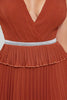 Load image into Gallery viewer, A-Line Deep V-Neck Pleated Brick Red Prom Dress With Beading