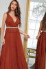 Load image into Gallery viewer, A-Line Deep V-Neck Pleated Brick Red Prom Dress With Beading