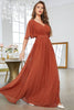 Load image into Gallery viewer, Brick Red A-Line V-Neck Pleated Prom Dress With Short Sleeves