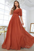 Load image into Gallery viewer, Brick Red A-Line V-Neck Pleated Prom Dress With Short Sleeves