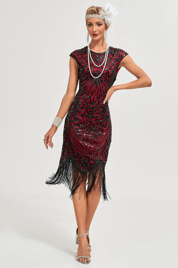 Sparkly Black Beaded Fringed 1920s Gatsby Dress