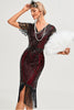 Load image into Gallery viewer, Sparkly Dark Green Beaded Fringed Cap Sleeves 1920s Gatsby Dress