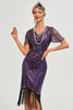 Load image into Gallery viewer, Sparkly Dark Green Beaded Fringed Cap Sleeves 1920s Gatsby Dress