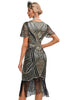 Load image into Gallery viewer, Sparkly Dark Green Beaded Fringed Cap Sleeves 1920s Gatsby Dress