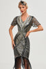 Load image into Gallery viewer, Sparkly Dark Green Beaded Fringed Cap Sleeves 1920s Gatsby Dress