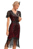 Load image into Gallery viewer, Sparkly Dark Green Beaded Fringed Cap Sleeves 1920s Gatsby Dress