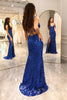 Load image into Gallery viewer, Sparkly Royal Blue Mermaid Long Corset Formal Dress With Slit