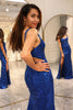 Load image into Gallery viewer, Sparkly Royal Blue Mermaid Long Corset Formal Dress With Slit