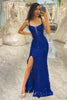 Load image into Gallery viewer, Glitter Royal Blue Long Corset Formal Dress With Slit