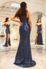 Load image into Gallery viewer, Glitter Dark Navy Mermaid Long Formal Dress With Slit