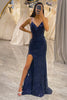 Load image into Gallery viewer, Glitter Dark Navy Mermaid Long Formal Dress With Slit