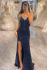 Load image into Gallery viewer, Glitter Dark Navy Mermaid Long Formal Dress With Slit