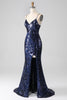 Load image into Gallery viewer, Shimmering Sequin Mermaid Spaghetti Strap Formal Dress with Slit