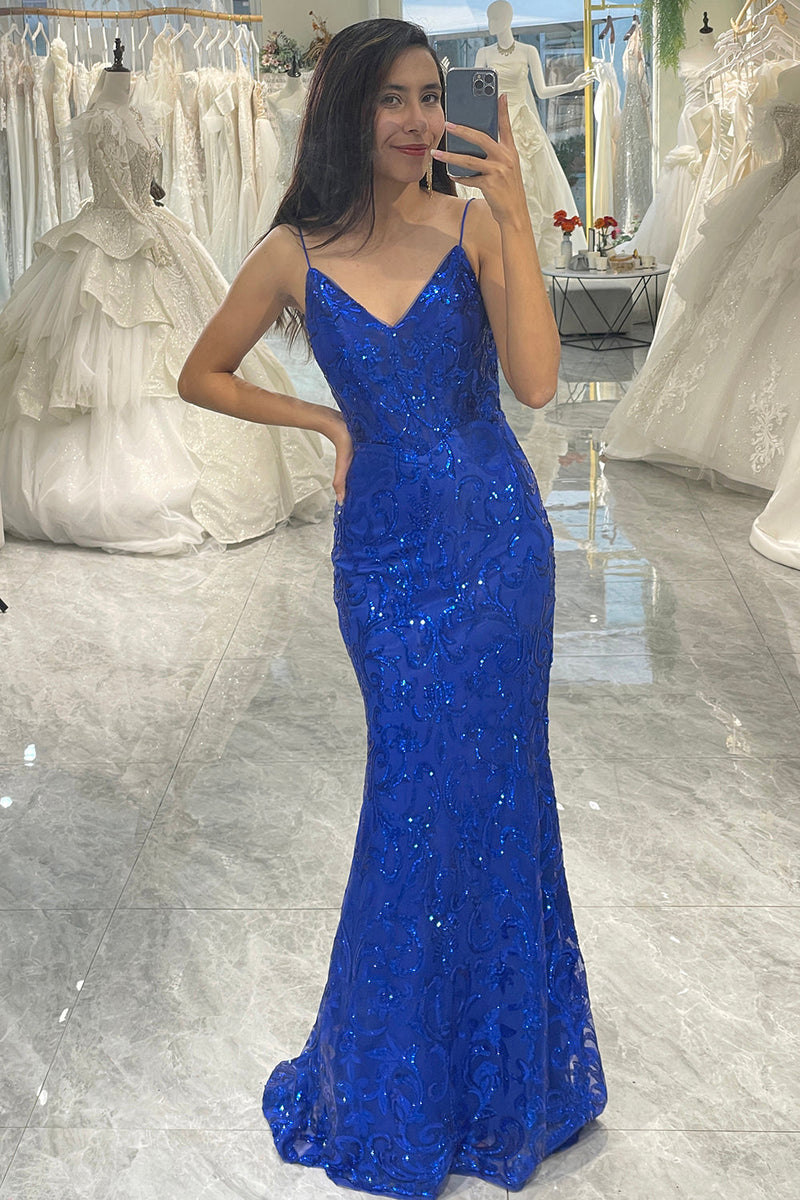 Load image into Gallery viewer, Royal Blue Mermaid Long Appliqued Formal Dress