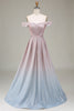 Load image into Gallery viewer, Off the Shoulder Grey Pink Sparkly Prom Dress with Pleated