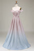 Load image into Gallery viewer, Off the Shoulder Grey Pink Sparkly Prom Dress with Pleated