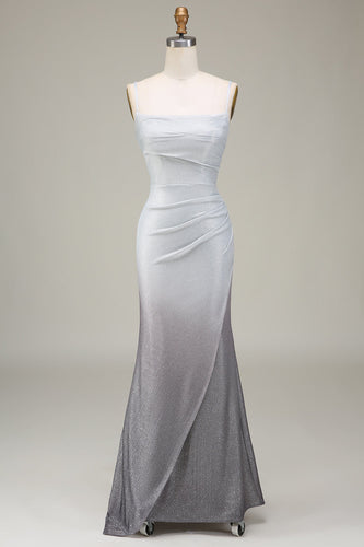 Grey Mermiad Sparkly Formal Dress with Pleated