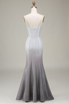 Grey Mermiad Sparkly Formal Dress with Pleated