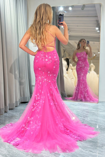 Fuchsia Mermaid Long Formal Dress With Appliques