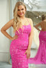 Load image into Gallery viewer, Fuchsia Mermaid Backless Long Formal Dress With Appliques