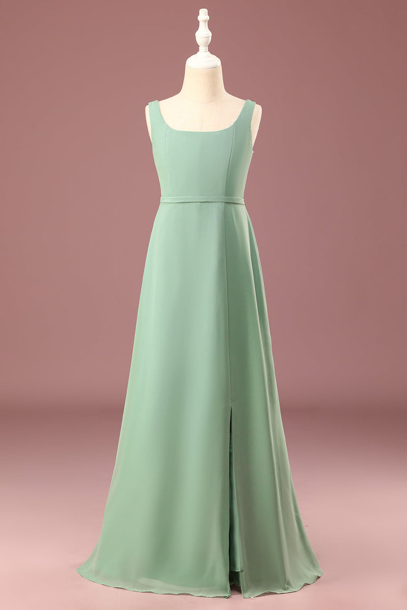 Load image into Gallery viewer, Matcha Square Neck Sleeveless A-line Chiffon Maxi Junior Bridesmaid Dress