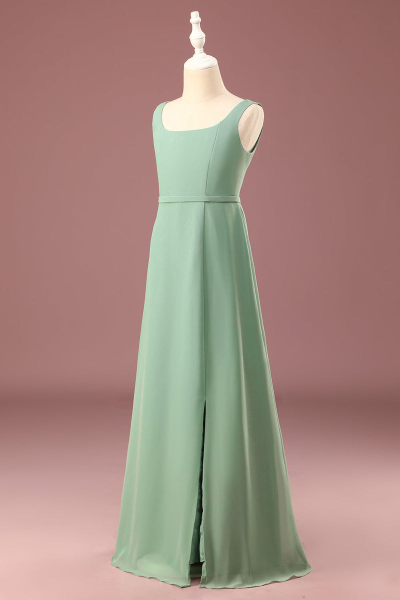 Load image into Gallery viewer, Matcha Square Neck Sleeveless A-line Chiffon Maxi Junior Bridesmaid Dress