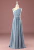 Load image into Gallery viewer, Dusty Blue One Shoulder A-line Chiffon Pleated Floor Length Junior Bridesmaid Dress