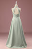 Load image into Gallery viewer, Matcha Satin A-line Halter Sleeveless Long Junior Bridesmaid Dress