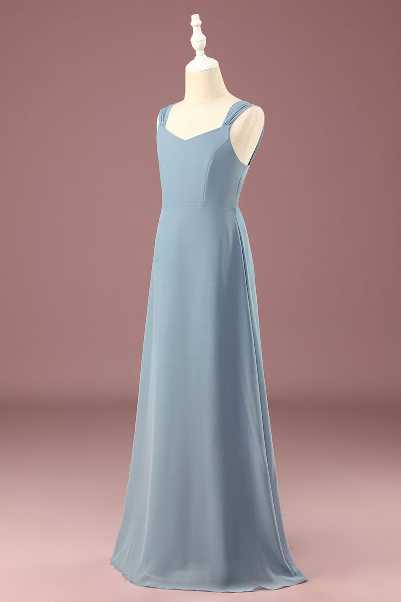 Load image into Gallery viewer, Dusty Blue Chiffon A-line V-neck Junior Bridesmaid Dress