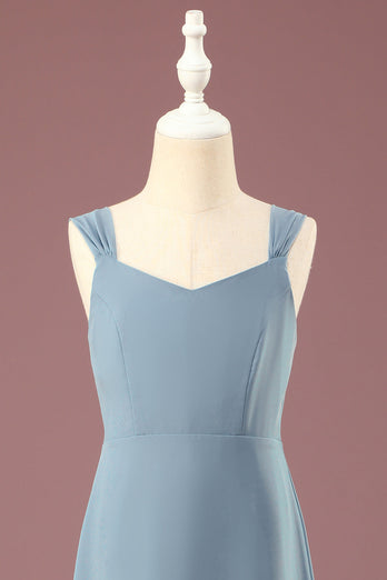 Dusty Blue Chiffon A-line V-neck Junior Bridesmaid Dress